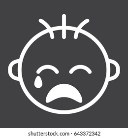 Baby boy cry line icon, child and infant, vector graphics, a linear pattern on a black background, eps 10.