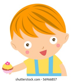 baby boy with cupcake