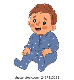 Baby boy cute and cheerful, sitting in baby clothes laughing