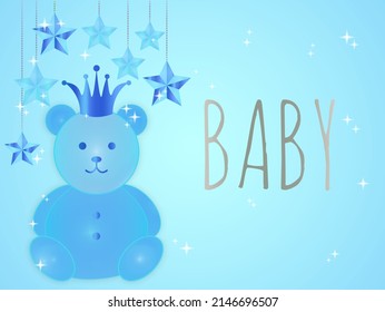 Baby Boy Cute Illustration with Blue Bear and Stars