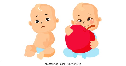 Baby boy cute infant kids hungry and happy kids vector illustration