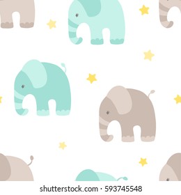 baby boy cute seamless vector pattern with elephants