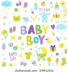 Elementos de diseño de Baby Boy para scrapbook en vector