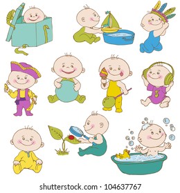 Set de Doodle Baby Boy - para diseño, álbumes, ducha o tarjetas de llegada - en vector