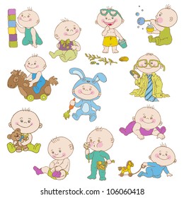 Baby Boy Doodle Set - for design, scrapbook, shower or arrival cards - in vector