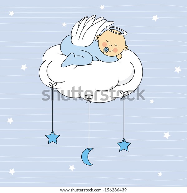 Baby Boy Dressed Angel Sleeping On Stock Vector (Royalty ...