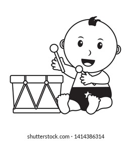 baby boy with drum music toys vector illustration
