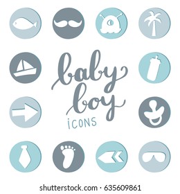 Baby boy elements hand drawn, kids elements, boy icons