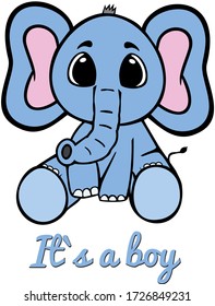Baby boy elephant. Vector template for design T-shirts. Fashion graphic for apparel. Character image elephant for children's magazines and preschool institutions. 