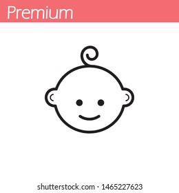 Baby boy face icon. Child with smile sign. Newborn symbol. Linear circle, square and star buttons with icons. EPS 10, Premium.