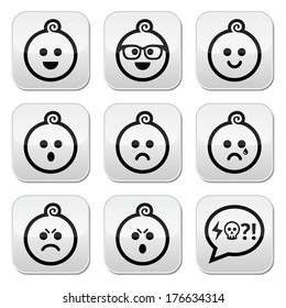 Baby boy faces, avatar vector buttons set