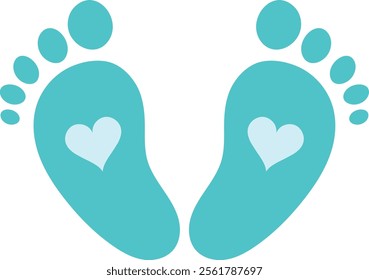 Baby Boy Footprints with Hearts Vector Illustration