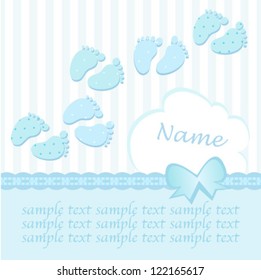 baby boy footstep card with a bow