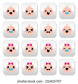 Baby boy and girl cute Kawaii buttons set 