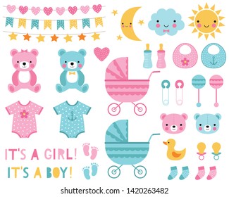 Baby boy and girl design elements and decoration