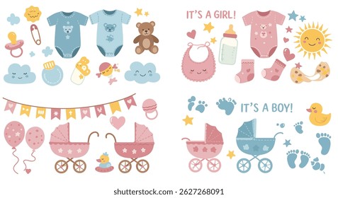 Baby Boy and Girl Design Elements Clip Art Decoration for Gender Reveal