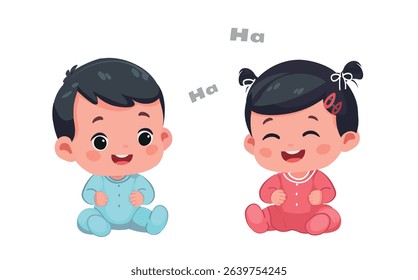 baby boy and girl laughing making ha ha ha vector cartoon illustration