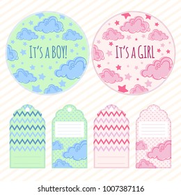 Baby boy and girl shower invitation card template vector illustration. Hand draw.