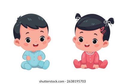 baby boy and girl sitting cartoon vector 