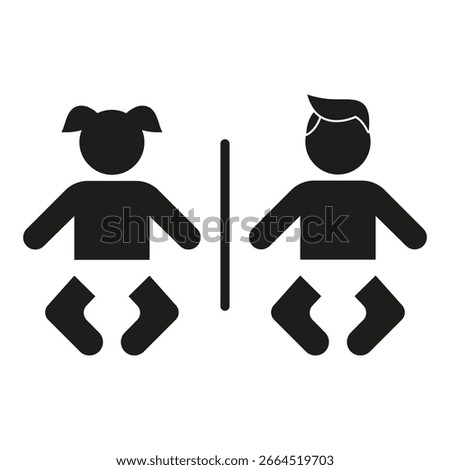 Baby Boy And Girl Solid Icon. Gender Differentiation And Infant Identification Silhouette Symbol. Childcare And Nursery Signage. Isolated Vector Illustration.