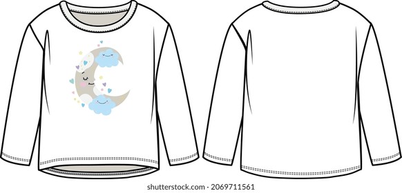 BABY BOY AND GIRL TEE SHIRT AND TOPS SLEEPWEAR FLAT SKETCH VECTOR