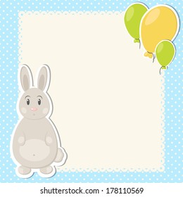 Baby boy greeting card template on blue big copyspace