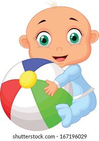 Baby boy holding colorful ball