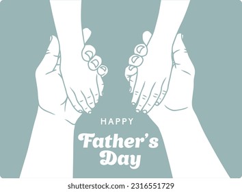 Baby boy holding his fathers, close up Father's Day poster or banner template with necktie on color background. Greetings and presents for Father's Day in flat lay styling.