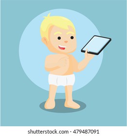 baby boy holding tablet