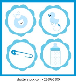 Baby boy icon set vector greeting card 