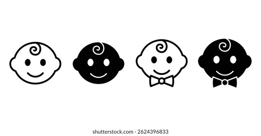 Baby Boy Icons Simple Black and White Minimalist Vector Design Illustrations