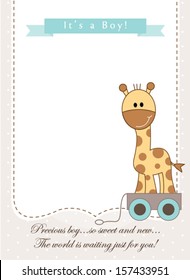 Baby boy invitation. Cute teddy bear with scarf