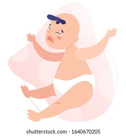 Baby boy isolated vector illustration. Beautiful baby in diaper crying. Isolated flat illustration