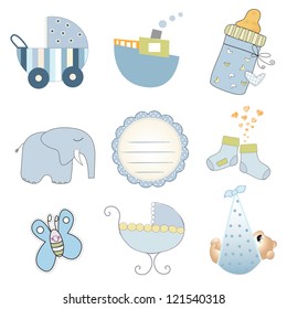 baby boy items set in vector format isolated on white background