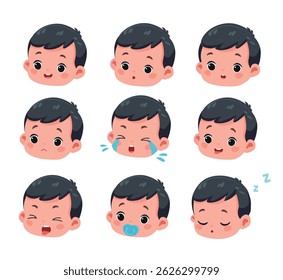 baby boy kid child expression vector illustration set