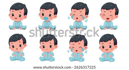 baby boy kid child expression vector illustration set