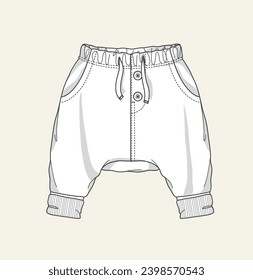 baby boy, kids bottom jogger, pant flat sketch illustration 