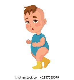 Baby boy learning to walk, isolate on white background - Vector illustration