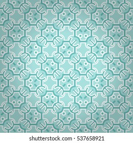 Baby boy light blue decorative seamless pattern in tribal style. Entangled tessellated repeatable backdrop. Vivid, symmetric design for surface, game, fabric or other purpose. Contemporary texture.