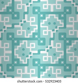 Baby boy light blue fancy seamless pattern background in tribal style. Complex tessellated repeatable backdrop. Vivid, symmetrical design for wallpaper, carpet, fabric or other purpose.