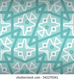 Baby boy light blue fancy seamless pattern in alien style. Modern decor. Vector background. Bright, graphic design for ads, game, wallpaper or other purpose.