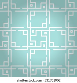 Baby boy light blue geometrical seamless pattern background in labyrinth style. Equable puzzle repeatable backdrop.