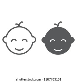 Baby Boy Line And Glyph Icon, Baby And Child, Face Sign, Vector Graphics, A Linear Pattern On A White Background, Eps 10.