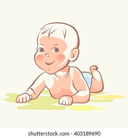 Baby boy, little baby-girl, cute child, happy playful kid, smiling newborn, First year toddler cartoon on white background, child flat style, concept for design art picture