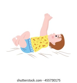 Baby boy lying vector illustration. Cute cartoon baby boy isolated on  white background. 