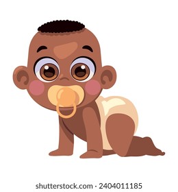 baby boy with pacifier crawling illustration