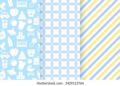 Baby boy pattern. Baby shower seamless background. Vector. Blue pastel childish textile print. Cute texture for invitation, invite template, card, birth party, scrapbook. Flat design illustration 