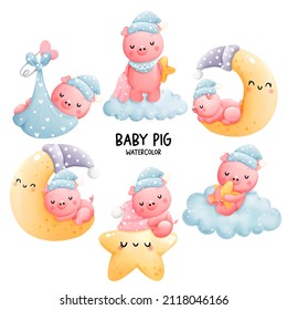 Baby boy, baby pig collection, vector illustration