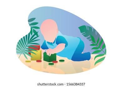 Baby Boy Playing Alone With Cubes