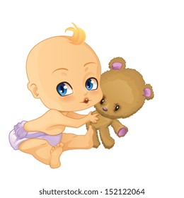 Baby Boy playing with Teddy Bear